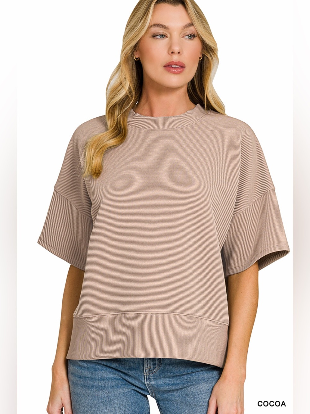 Zenana- RIBBED WAIST BANDED TEE- Cocoa